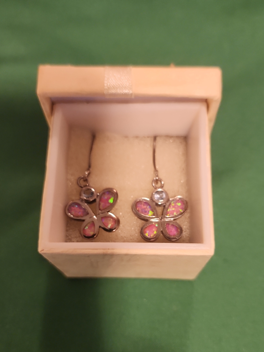 🔥Silver Butterfly Drop Earrings with Pink Opal Inlay ~ Hecho en Mexico